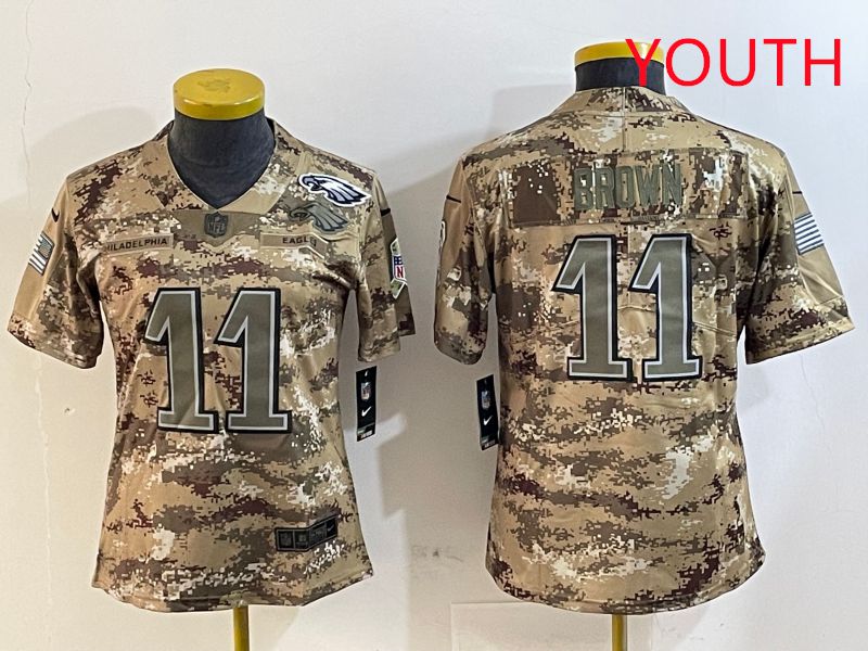 Youth Philadelphia Eagles #11 Brown Camo Nike 2025 Salute to Service Limited NFL Jersey style 4